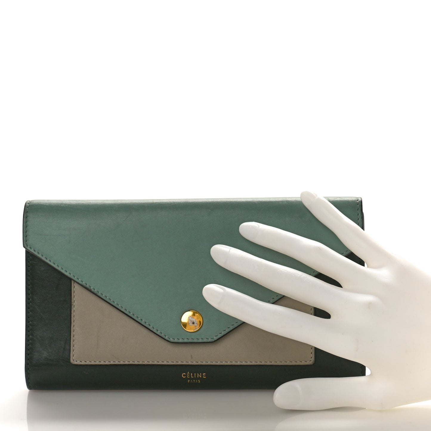 Smooth Calfskin Pocket Tri-Fold Multifunction Envelope Flap Wallet Jade