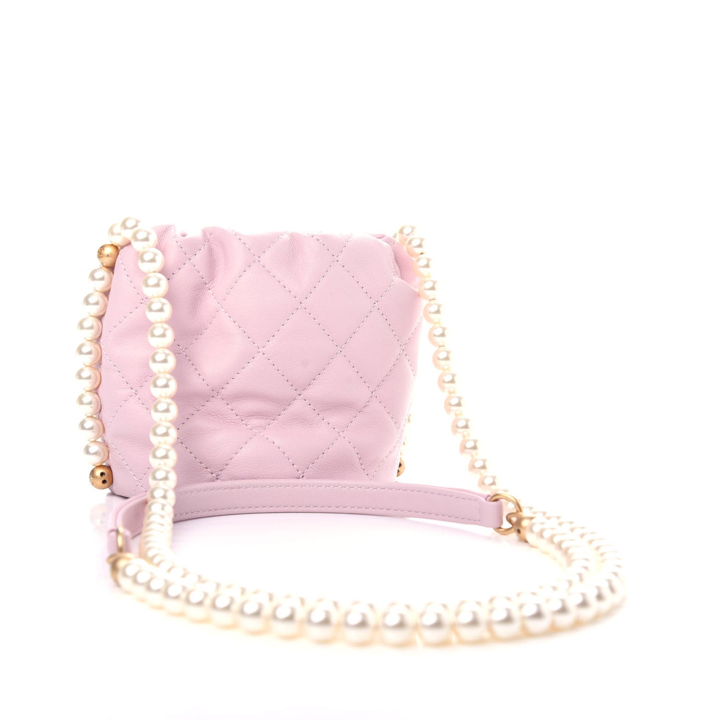 Calfskin Quilted Pearl Mini About Pearls Drawstring Bucket Light Pink