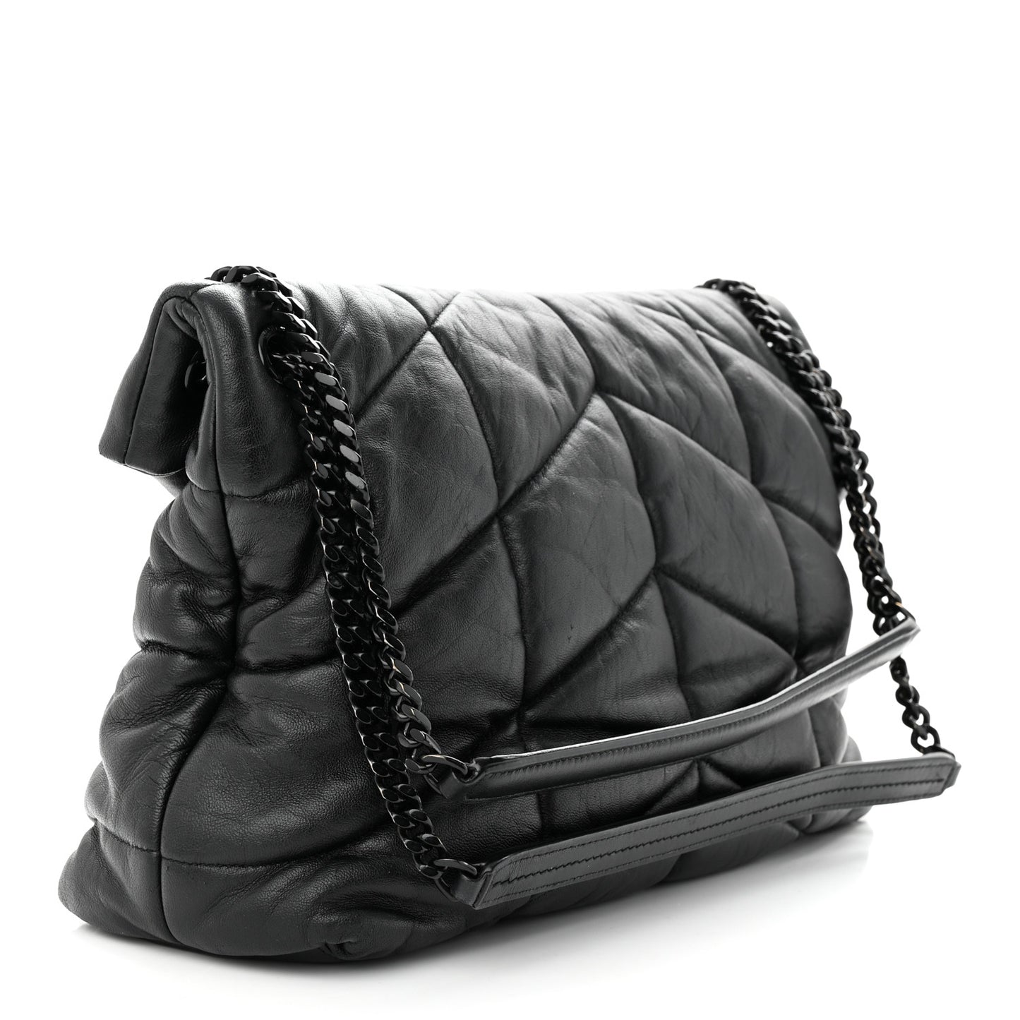 Lambskin Quilted Monogram Monochrome Medium Loulou Puffer Chain Satchel Black