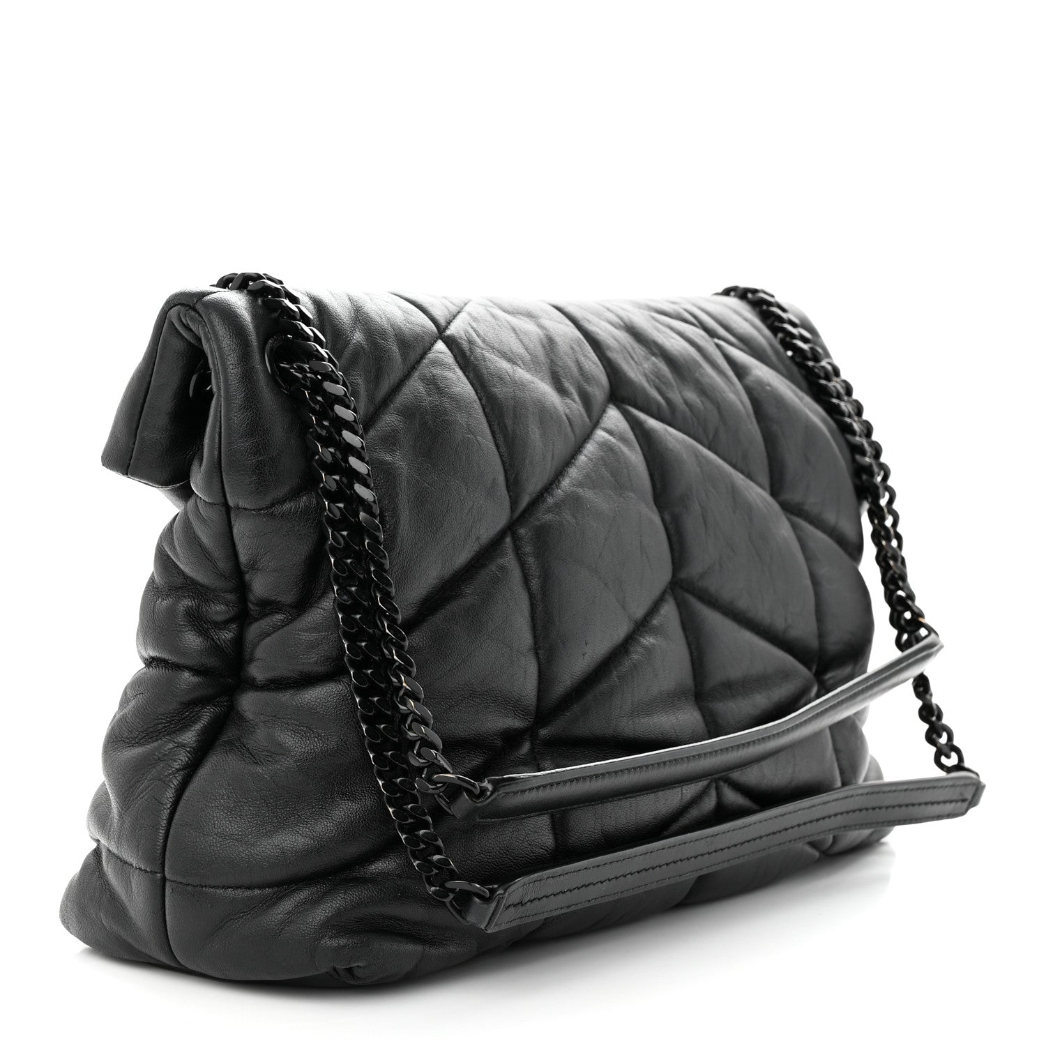 Saint Laurent Lambskin Quilted Monogram Monochrome Medium Loulou Puffer Chain Satchel Black 3 of 10