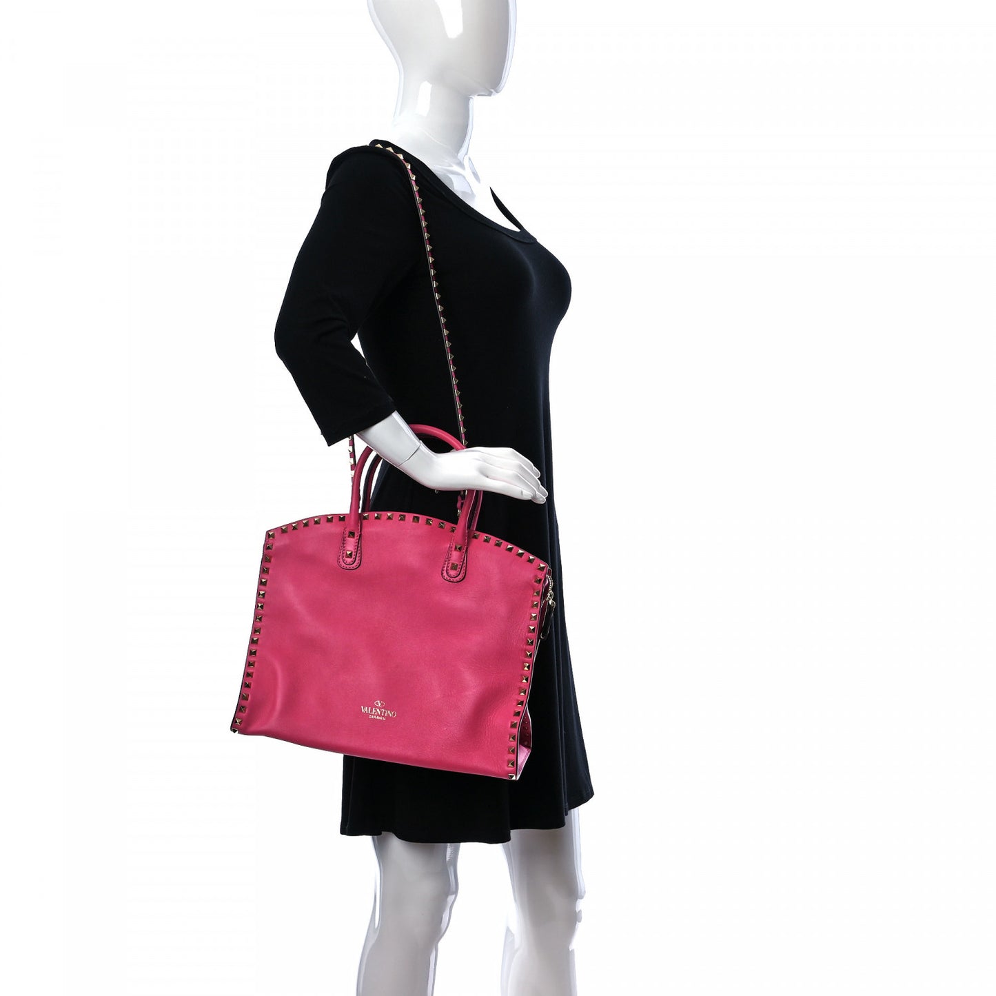 Vitello Rockstud Dome Shopper Pop Fuxia