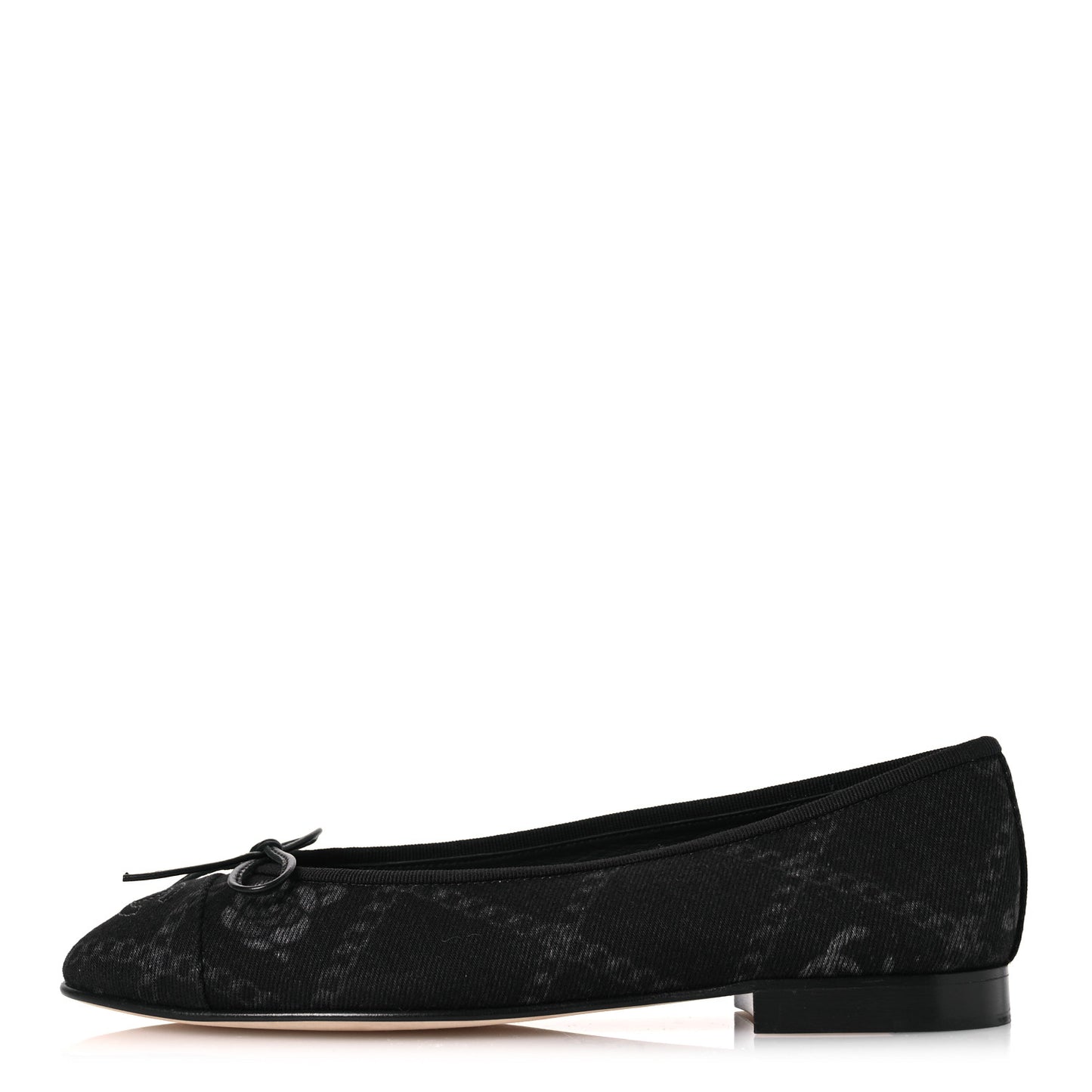 Denim Printed Cap Toe Ballerina Flats 38.5 Black White