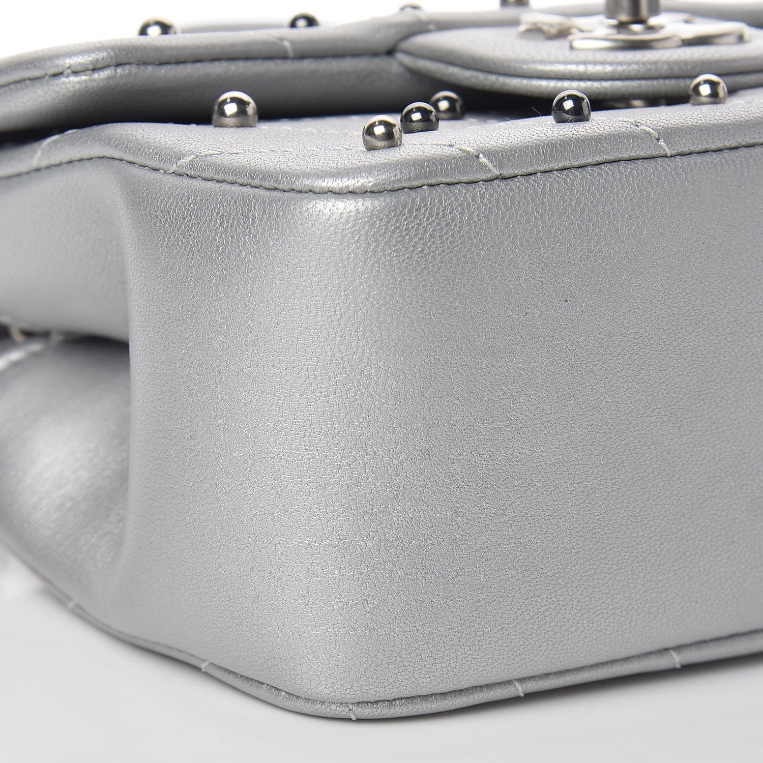 Chanel Metallic Lambskin Chevron Quilted Studded Mini Flap Silver 9 of 10