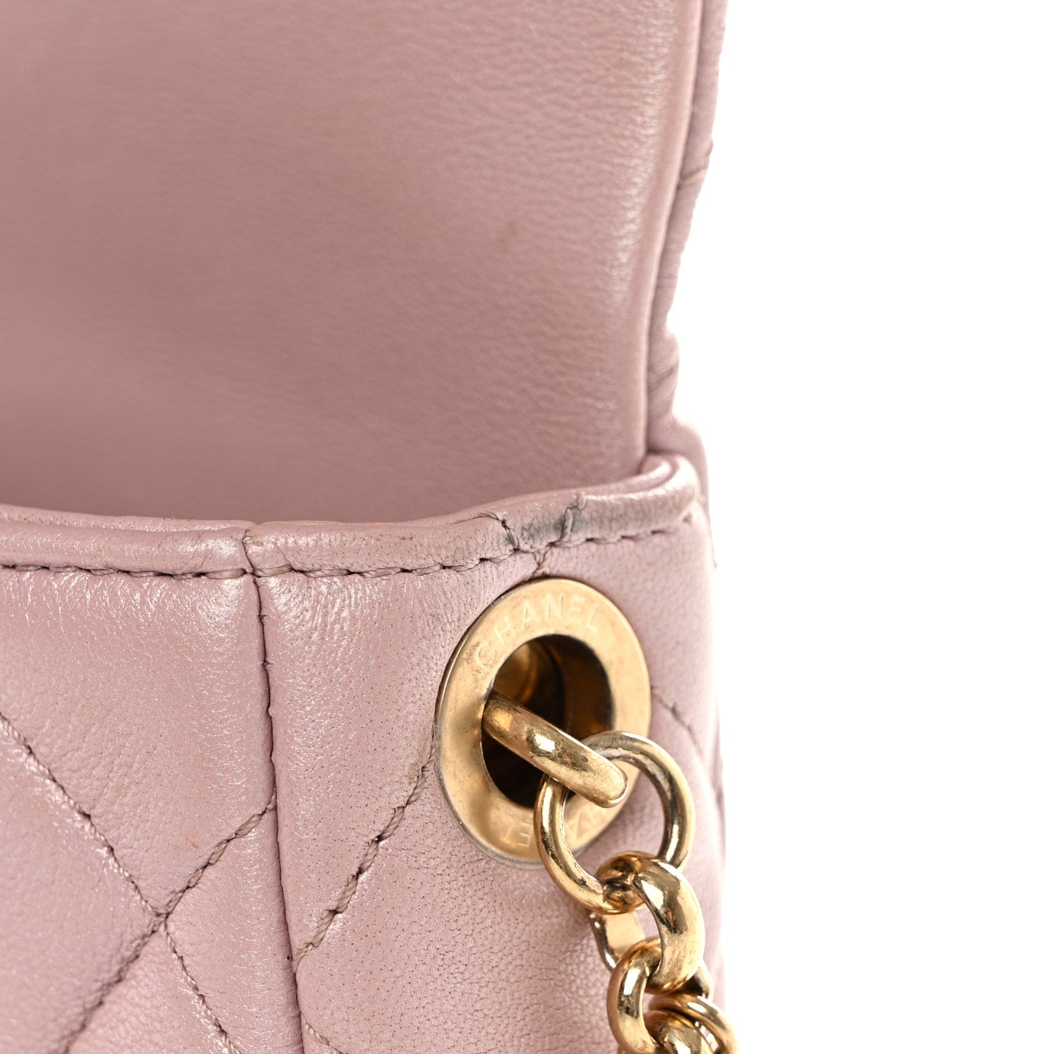 Chanel Metallic Lambskin Quilted Logo Charm Chain Flap Pink 12 of 12