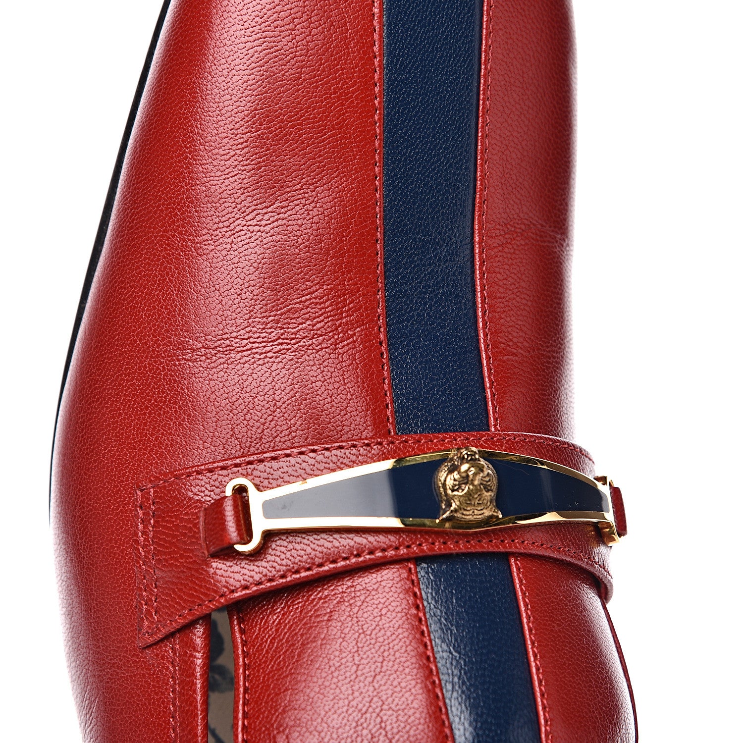 Gucci Goatskin Feline Ginger Loafer Pumps 41 Hibiscus Red Blue 9 of 10
