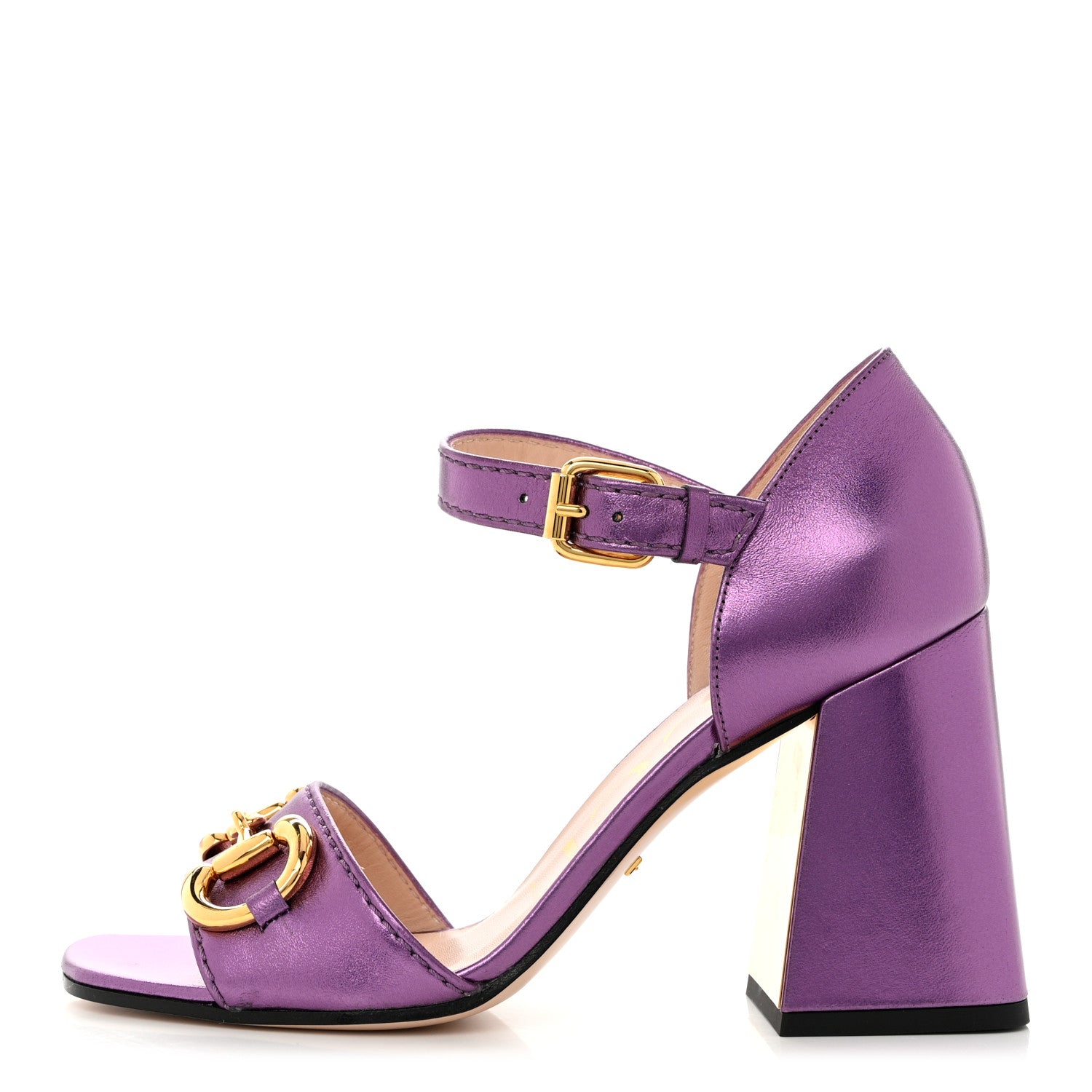 Gucci Metallic Nappa Horsebit Cross Strap 95mm Sandals 37 Violet 1 of 9
