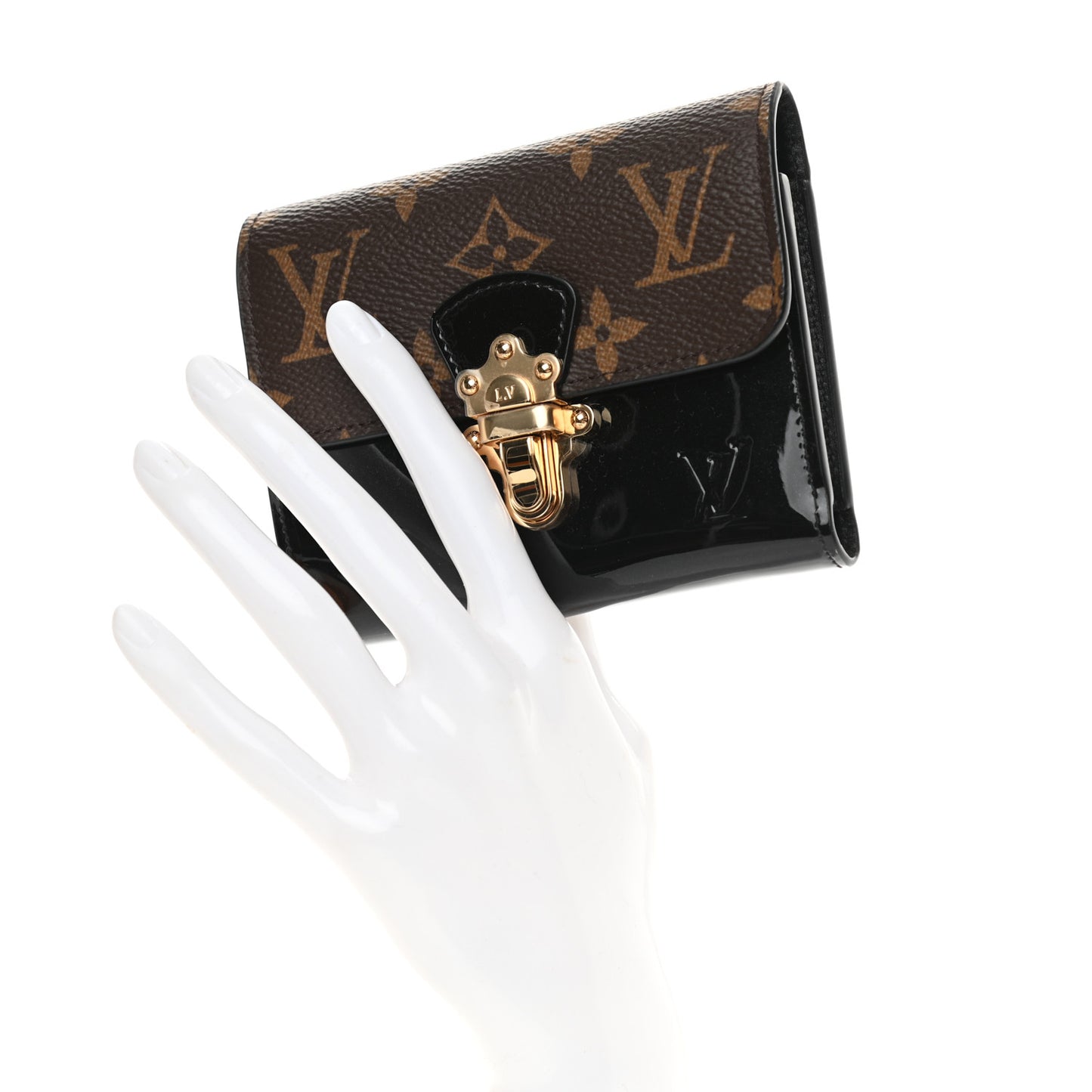 Patent Calfskin Monogram Cherrywood Compact Wallet Black