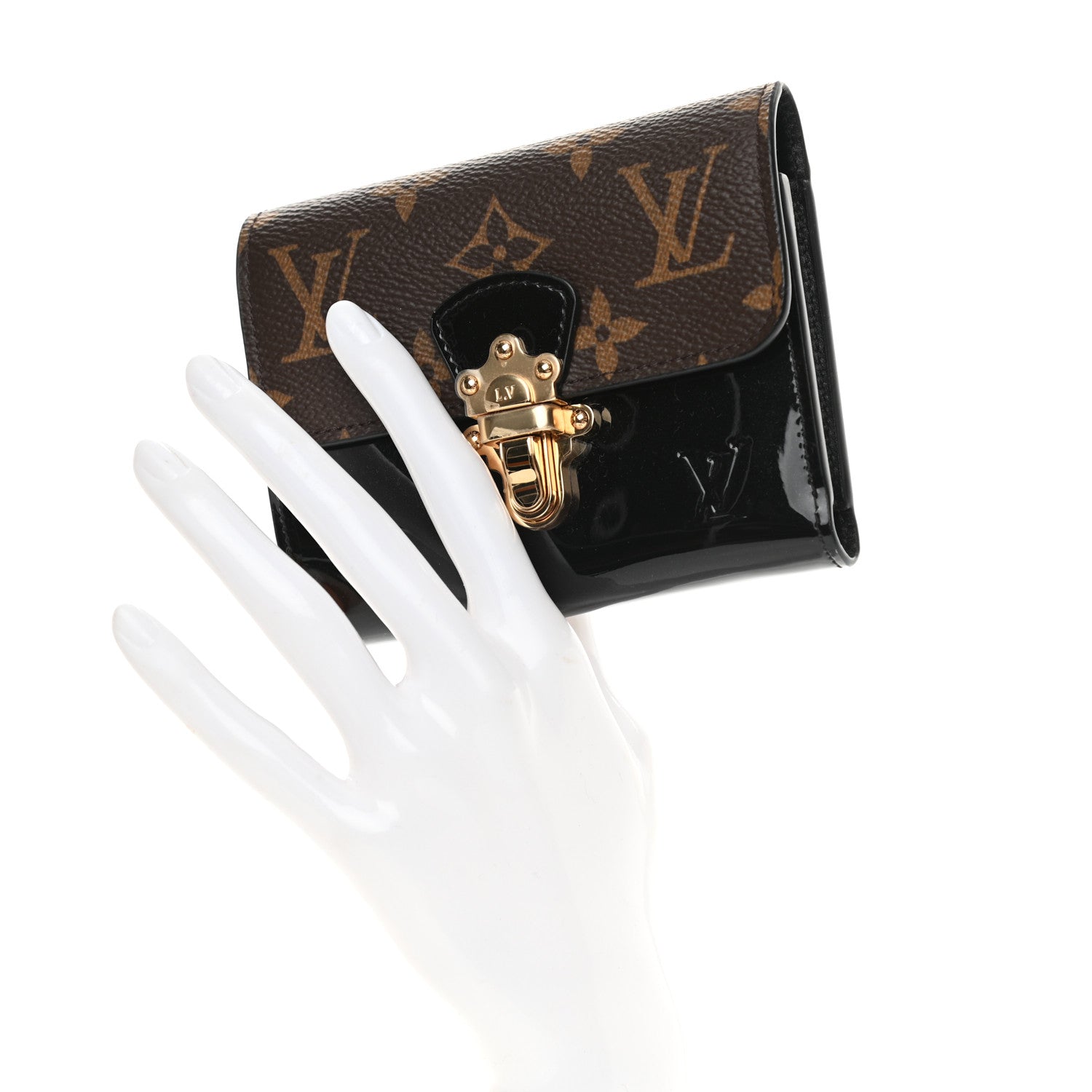 Louis Vuitton Patent Calfskin Monogram Cherrywood Compact Wallet Black 2 of 7