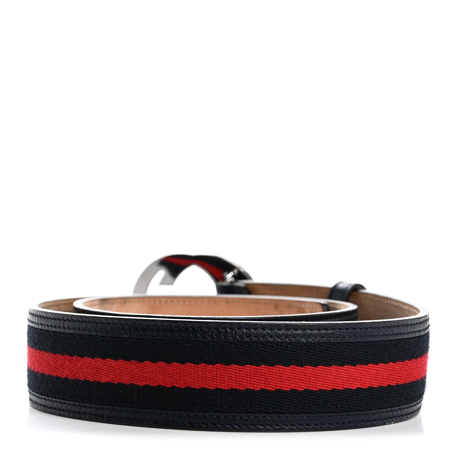 Gucci Calfskin Web Interlocking G Belt 85 34 Navy 2 of 5