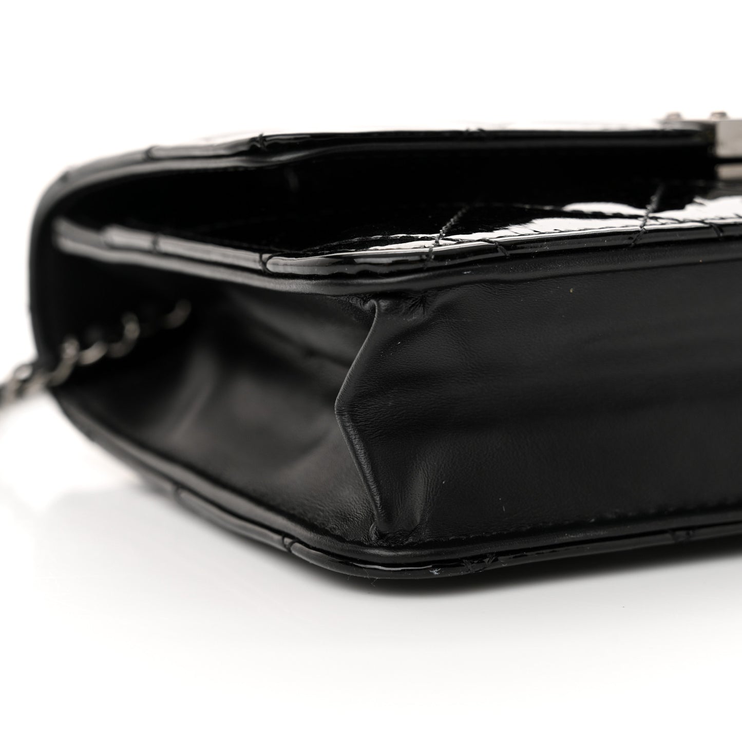 Patent Quilted Golden Class Wallet on Chain WOC Black