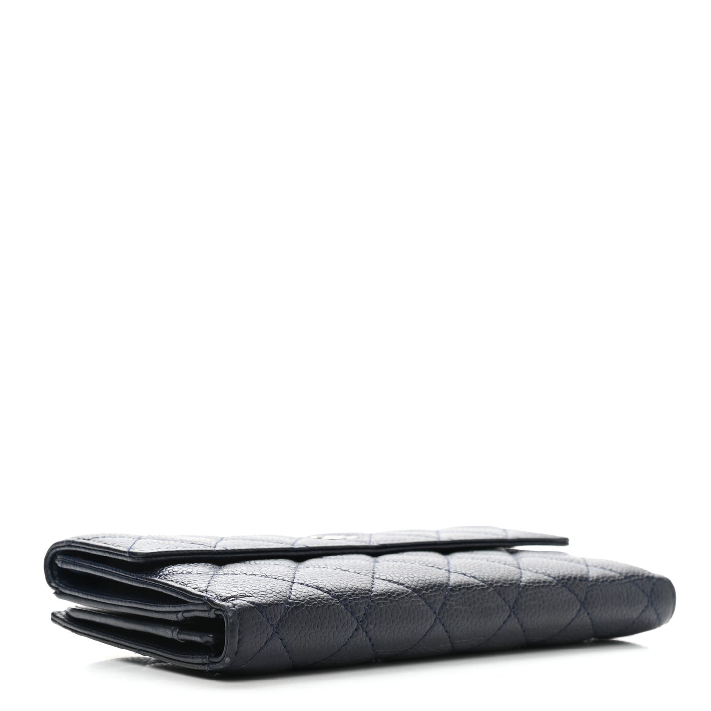 Caviar Quilted CC Long Double Wallet Navy