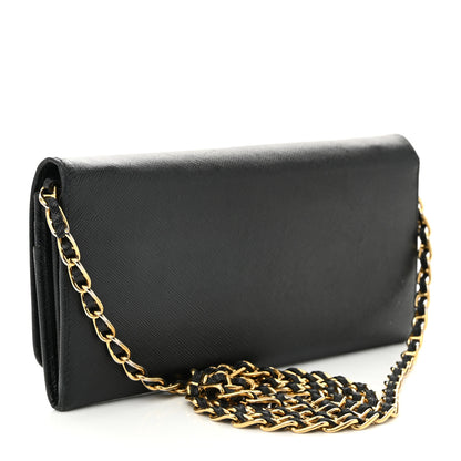 Prada Saffiano Metal Oro Chain Wallet Black 3 of 14