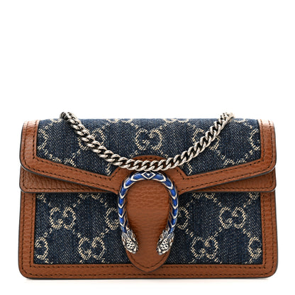 Gucci New Denim GG Monogram Dollar Calfskin Enamel Super Mini Dionysus Shoulder Bag Blue Tea Cuir Epilog Electric Blue 1 of 10