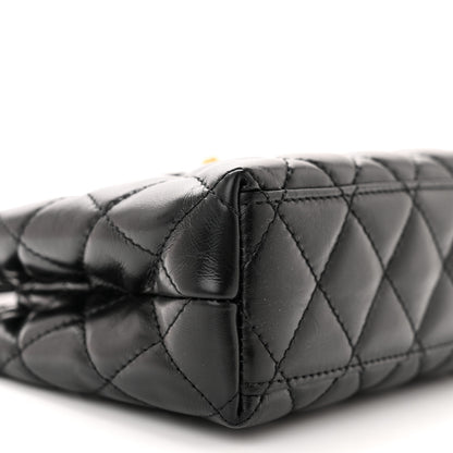 Chanel Shiny Aged Calfskin Quilted Nano Kelly Shopper Black 9 of 10