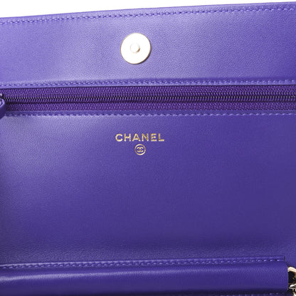Chanel Lambskin Quilted Boy Wallet On Chain WOC Purple 7 of 10