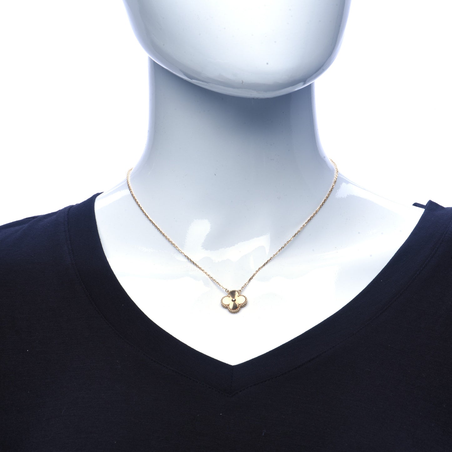 18K Yellow Gold Guilloche Vintage Alhambra Pendant Necklace