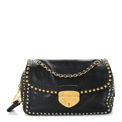 Prada Glace Calf Studded Pushlock Chain Shoulder Bag Black 1 of 8