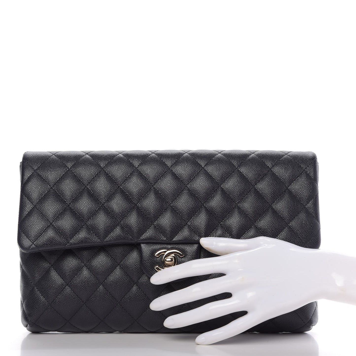 Caviar Quilted Flap Clutch Navy Blue