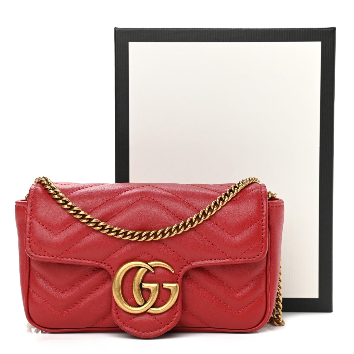 Calfskin Matelasse Super Mini GG Marmont Shoulder Bag Hibiscus Red
