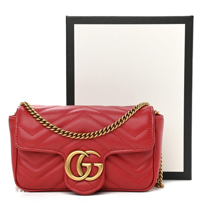 Gucci Calfskin Matelasse Super Mini GG Marmont Shoulder Bag Hibiscus Red 12 of 12