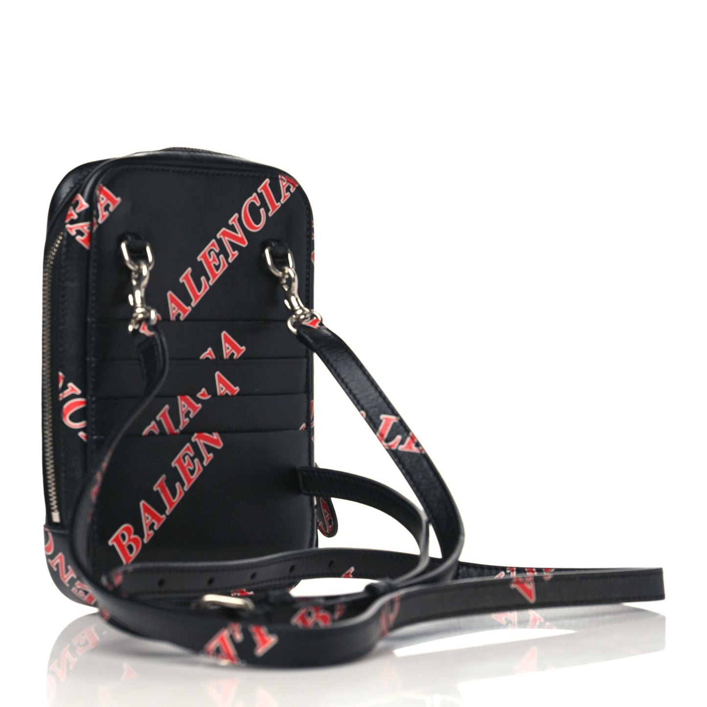 Calfskin Logo Print Cash Phone Holder Bag Black Red
