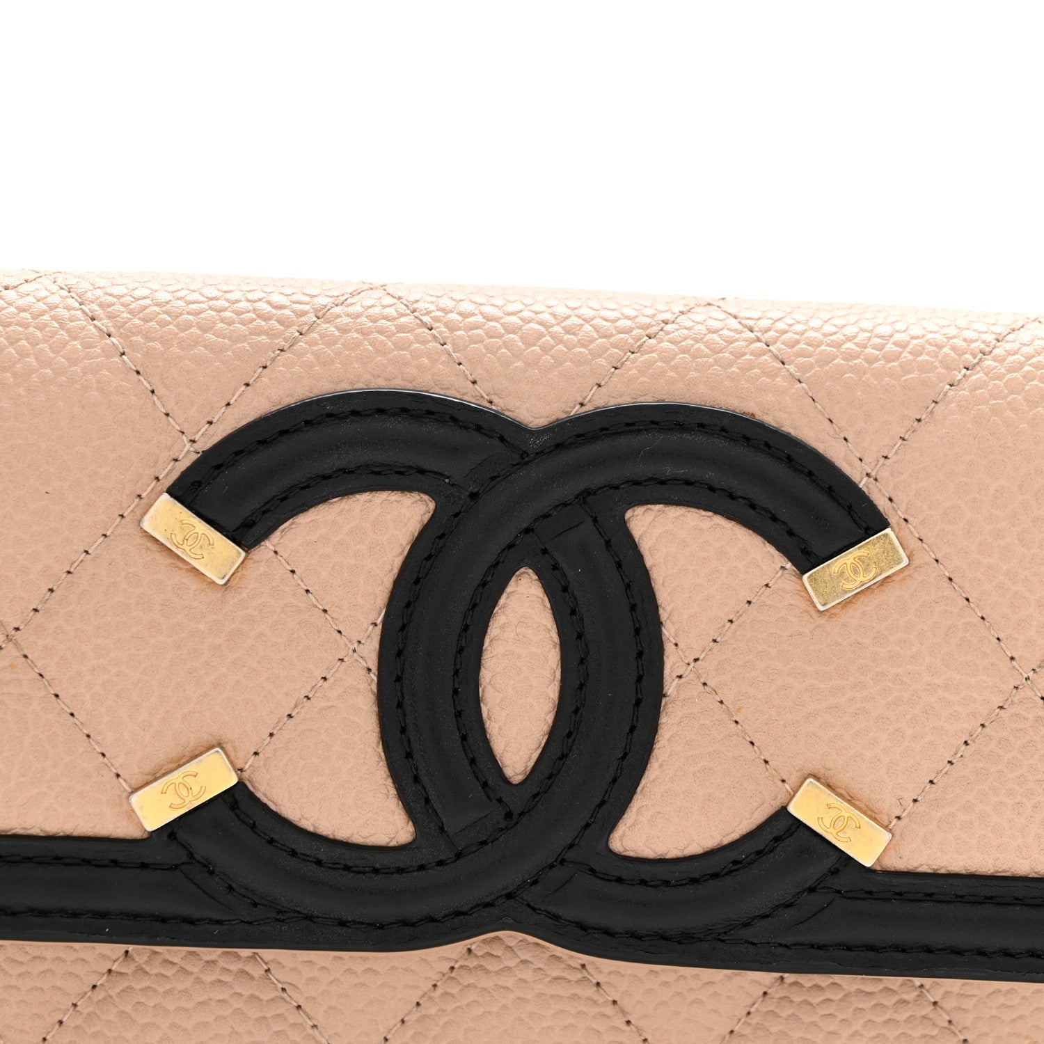 Chanel Caviar Quilted Filigree Large Gusset Flap Wallet Beige Black 12 of 14