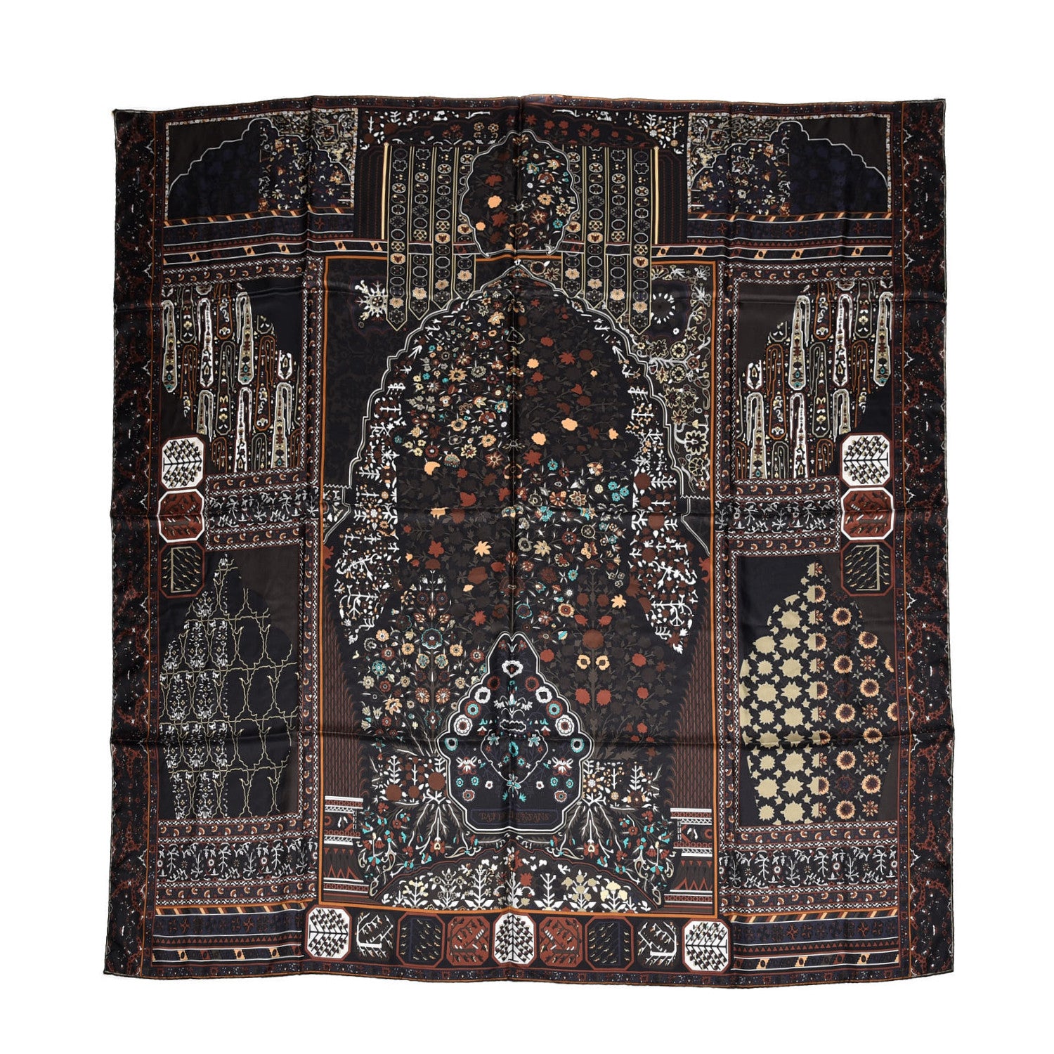 Hermes Silk Twill Tapis Persans Scarf 140 Bronze Black Kaki 1 of 4