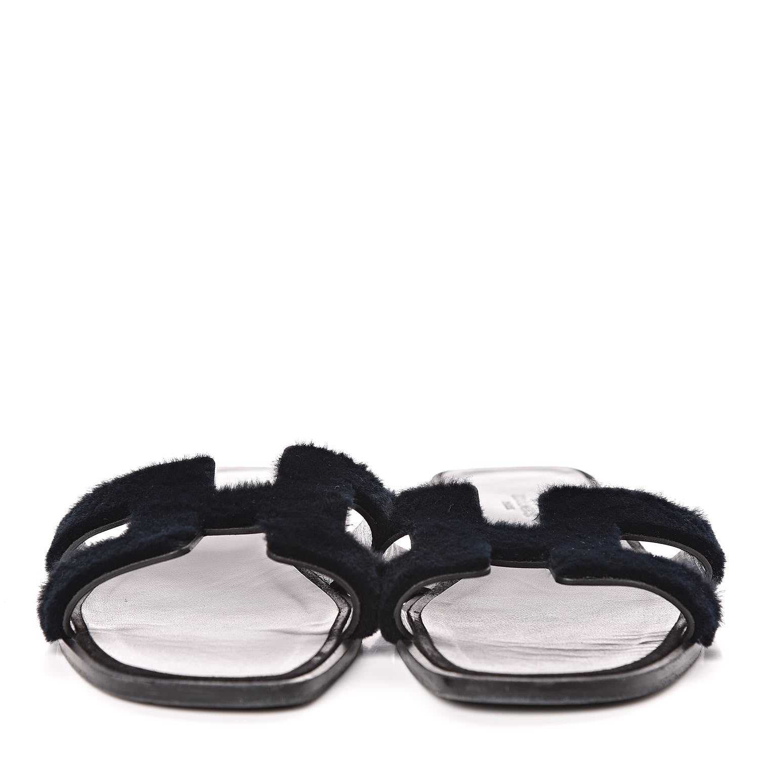Hermes Sheared Mink Womens Oran Sandals 37 Black 2 of 7