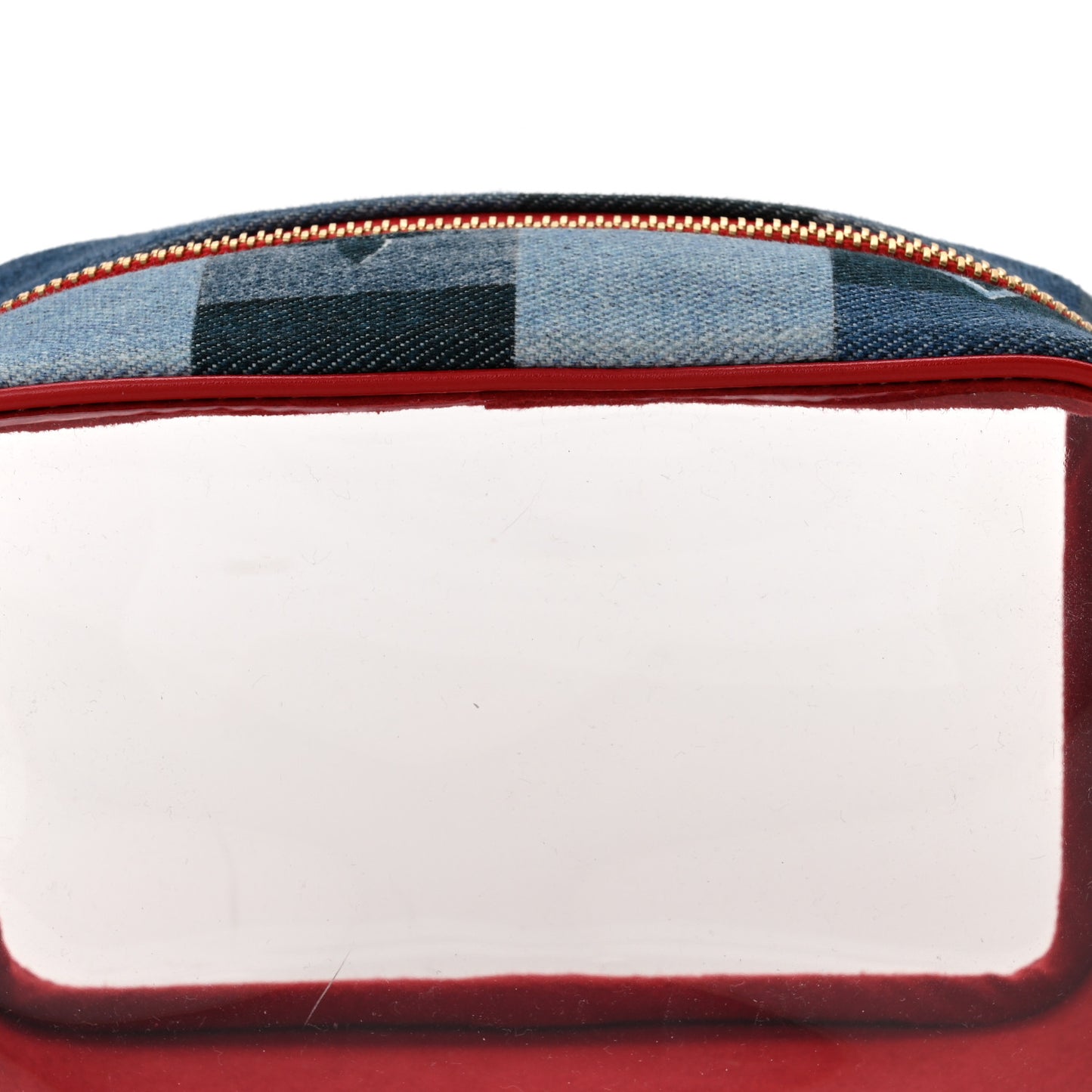 Denim Damier Monogram Patchwork PVC Beach Pouch Blue Rouge