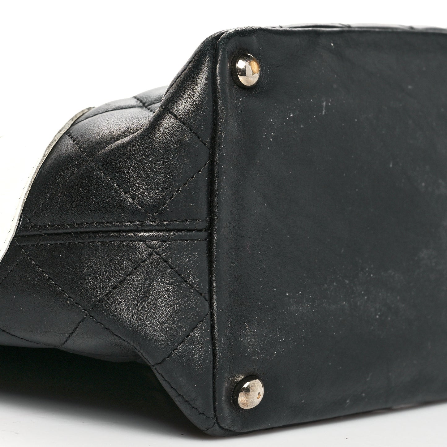 Calfskin Quilted Medium Cambon Tote Black White