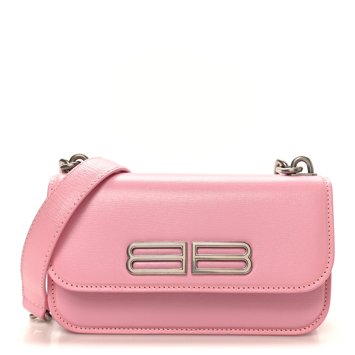 Calfskin Stripe Embossed Gossip Chain Bag XS Candy Pink