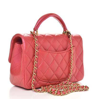 Chanel Iridescent Lambskin Quilted Mini Top Handle Rectangular Flap Red 3 of 11