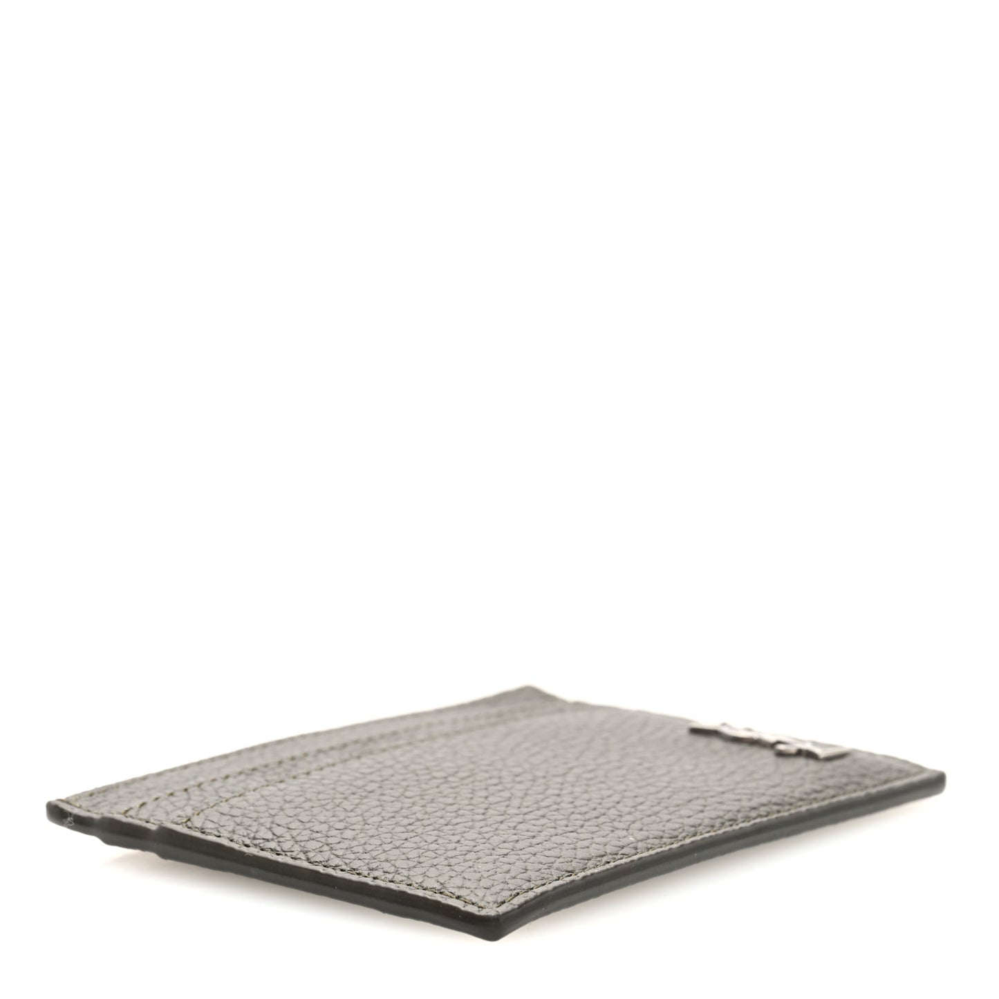 Grained Calfskin Tiny Cassandre Credit Card Case Dark Khaki