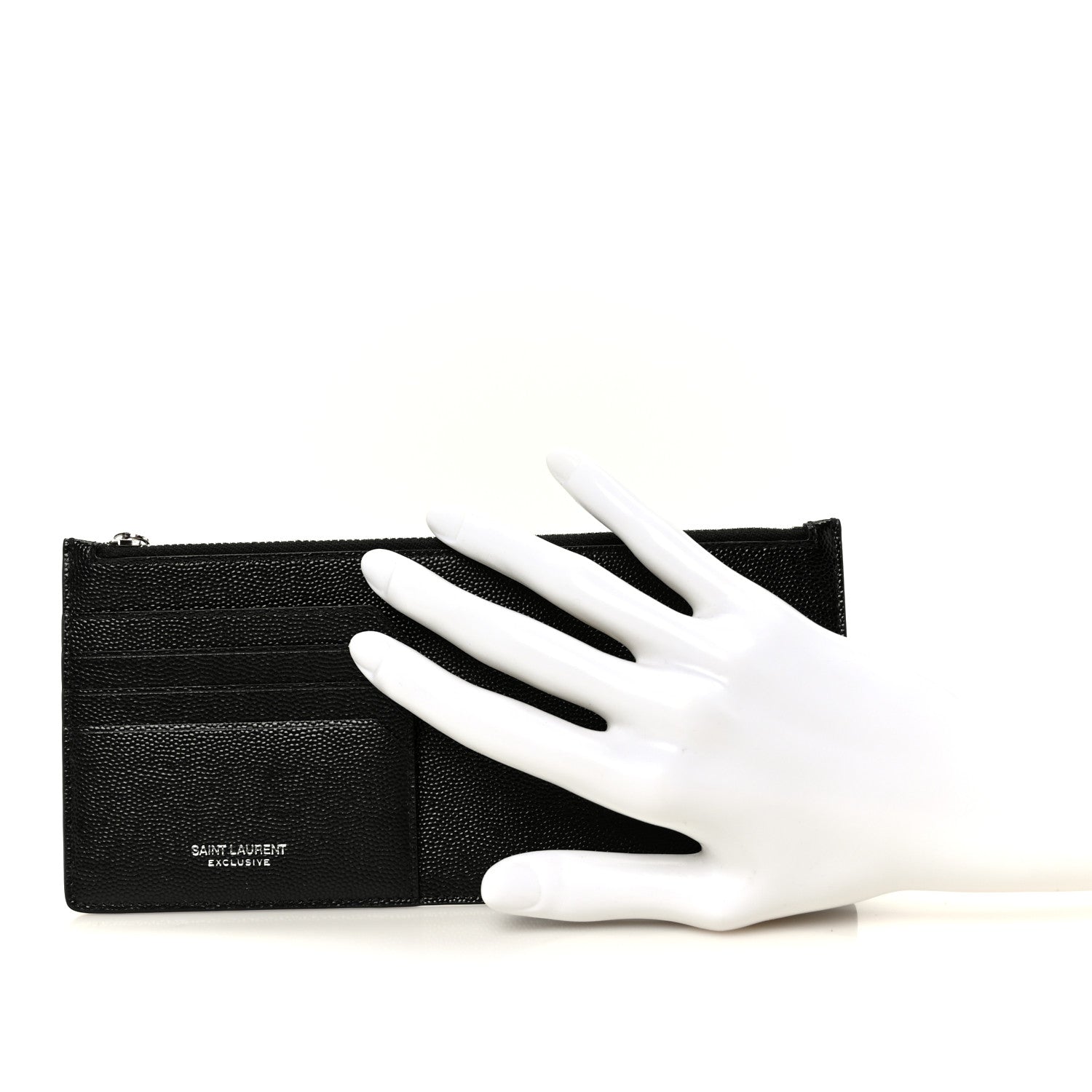 Saint Laurent Grained Calfskin Zip Pouch Tech Card Holder Black 2 of 8