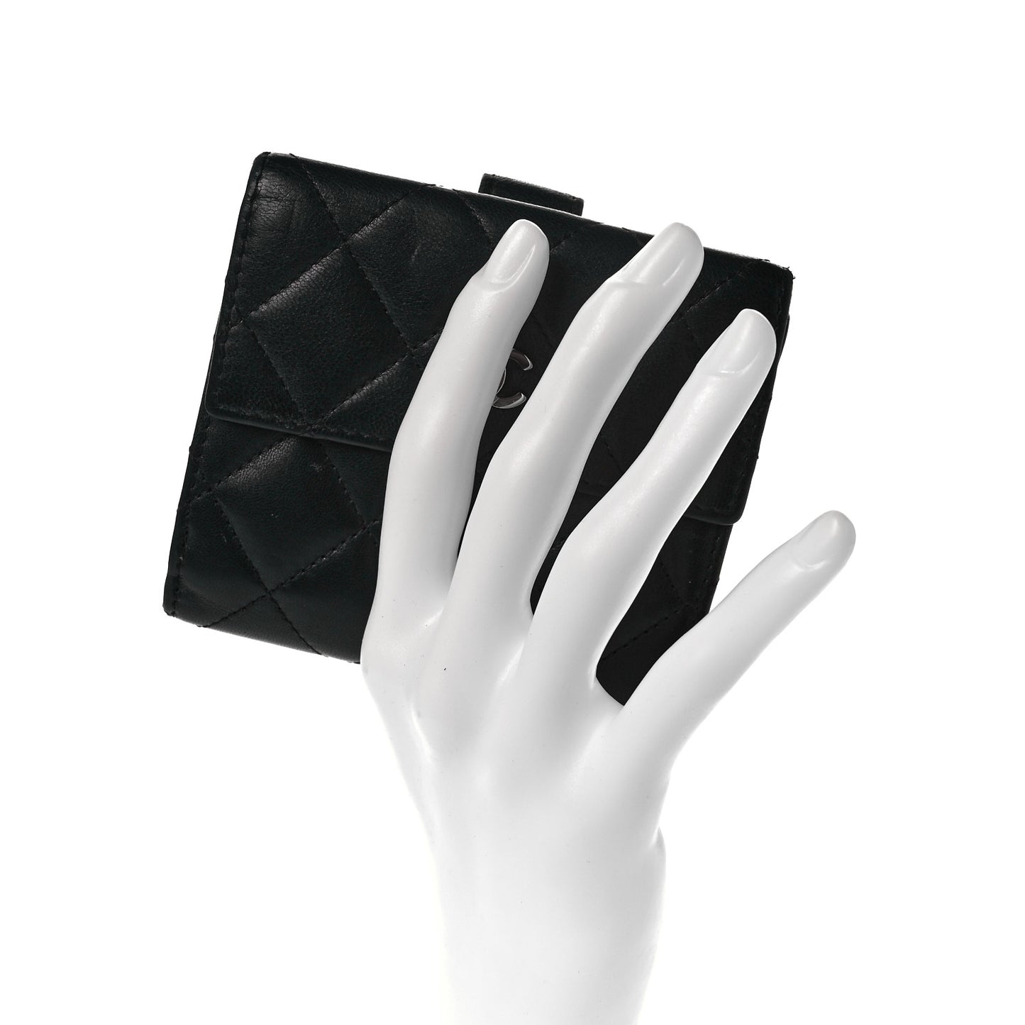 Lambskin Quilted Compact French Flap Wallet Black