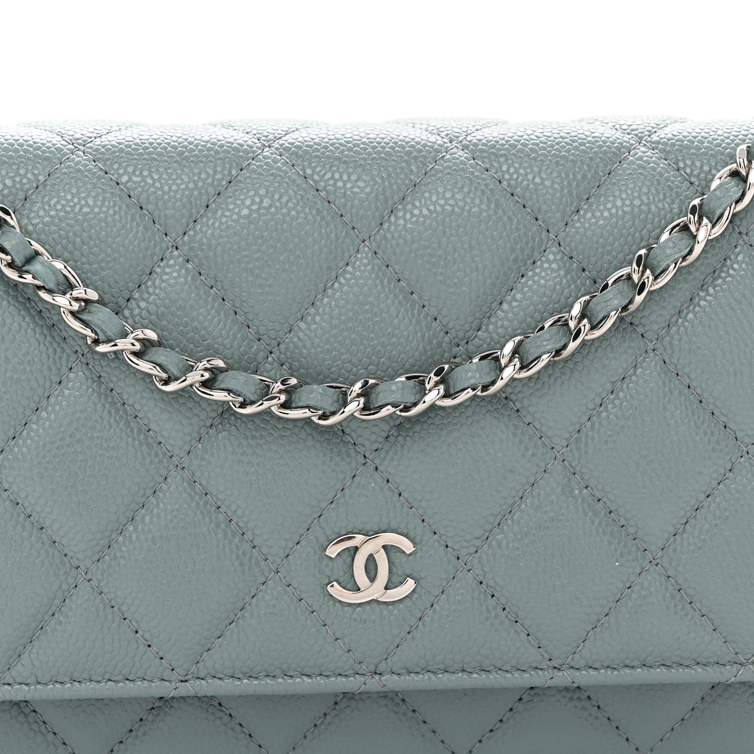 Chanel Caviar Quilted Wallet on Chain WOC Light Blue 9 of 11