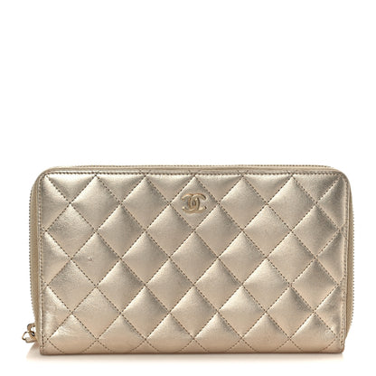Chanel Iridescent Lambskin Quilted Large Zip Around Organizer Wallet Light Gold 1 of 10