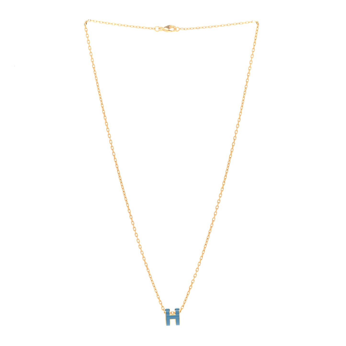 Lacquered Gold Mini Pop H Pendant Necklace Bleu Jean