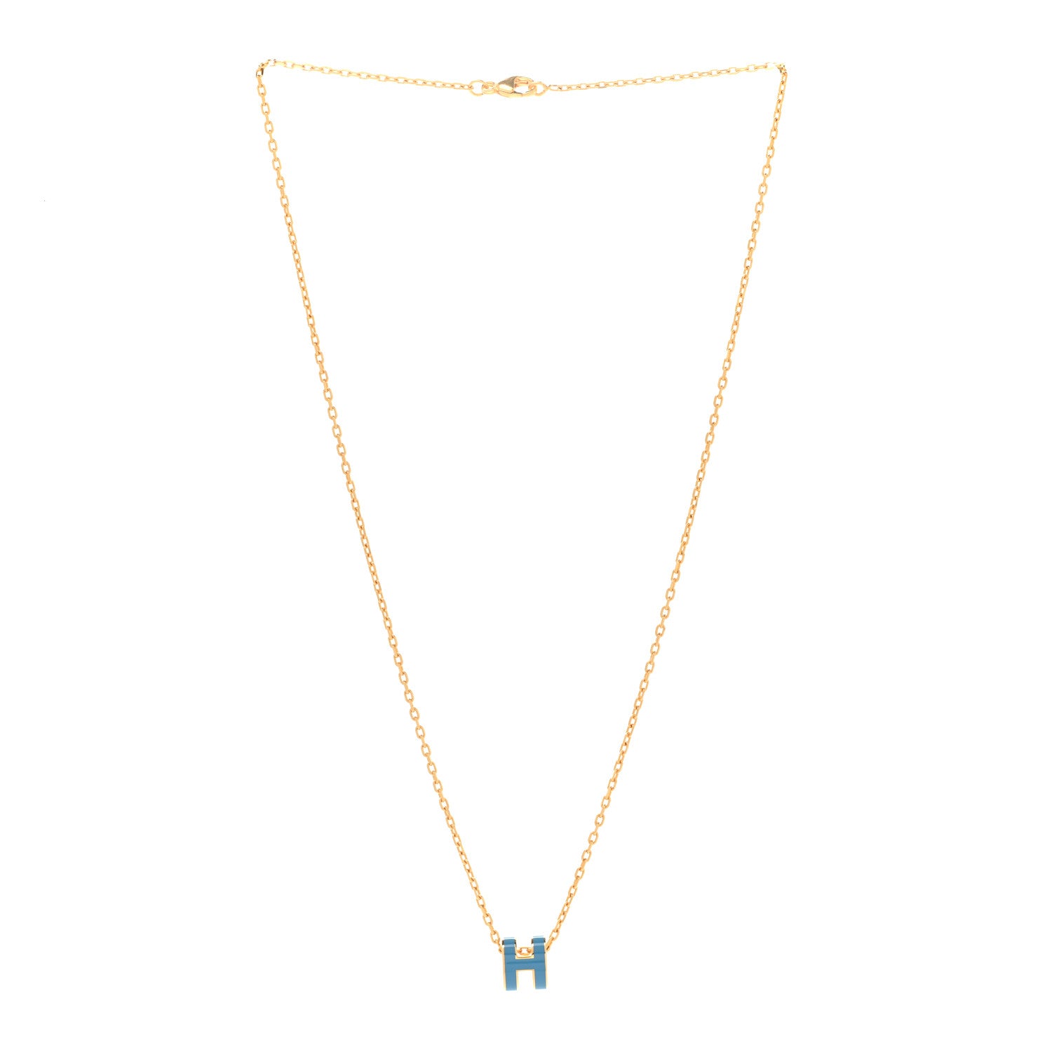 Hermes Lacquered Gold Mini Pop H Pendant Necklace Bleu Jean 3 of 8