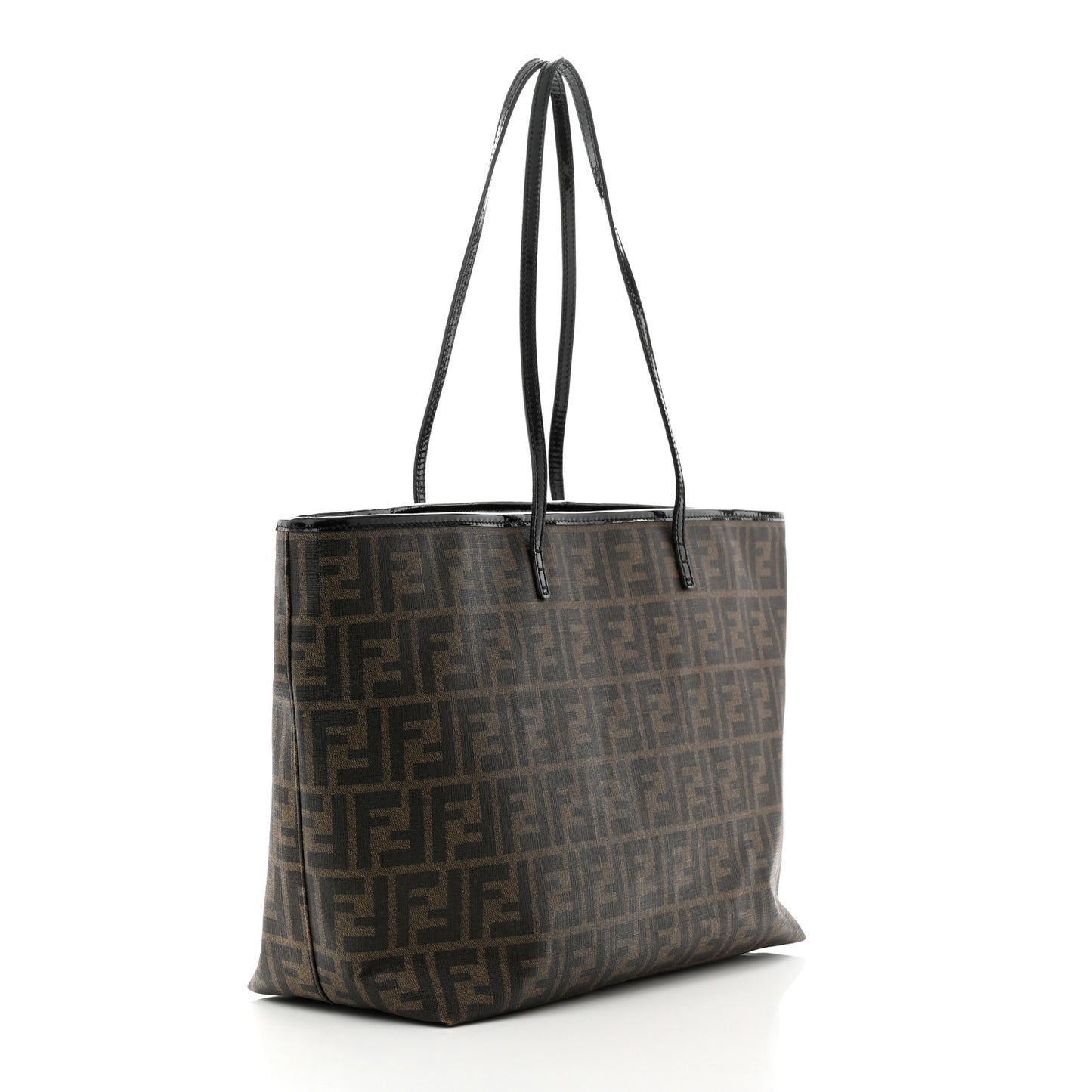 Zucca Spalmati Patent Baguette Print Medium Roll Tote Tobacco