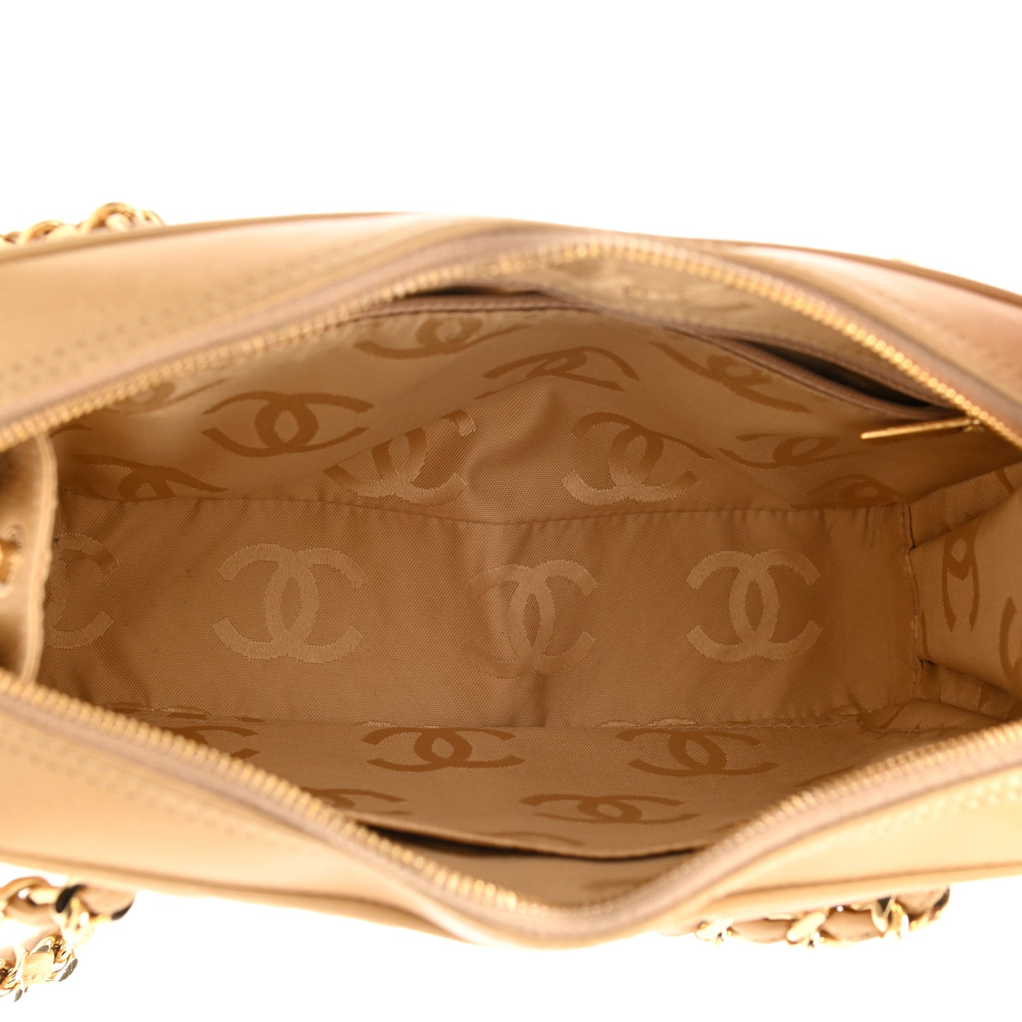 Lambskin Chevron Quilted Camera Case Beige