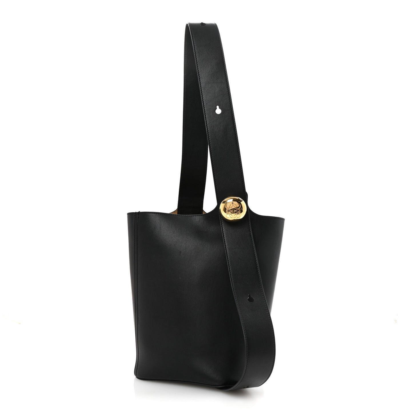 Smooth Calfskin Medium Pebble Bucket Bag Black