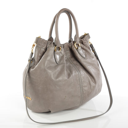 Miu Miu Vitello Lux Gathered Shopper Tote Astro 5 of 11