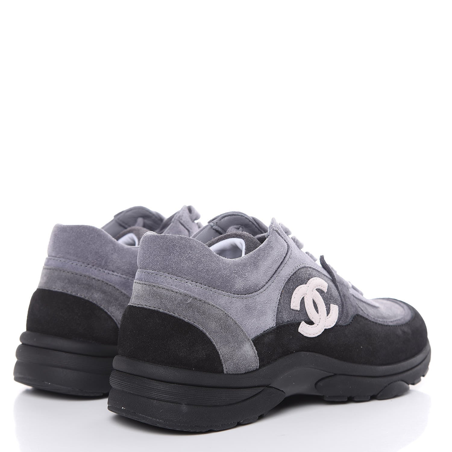 Chanel Suede Calfskin Womens CC Sneakers 37 Black Grey 4 of 9