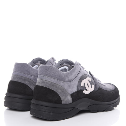 Chanel Suede Calfskin Womens CC Sneakers 37 Black Grey 4 of 9