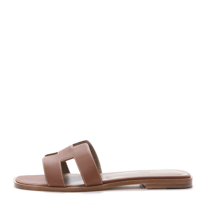Hermes Box Calfskin Oran Sandals 39 Gold 1 of 9