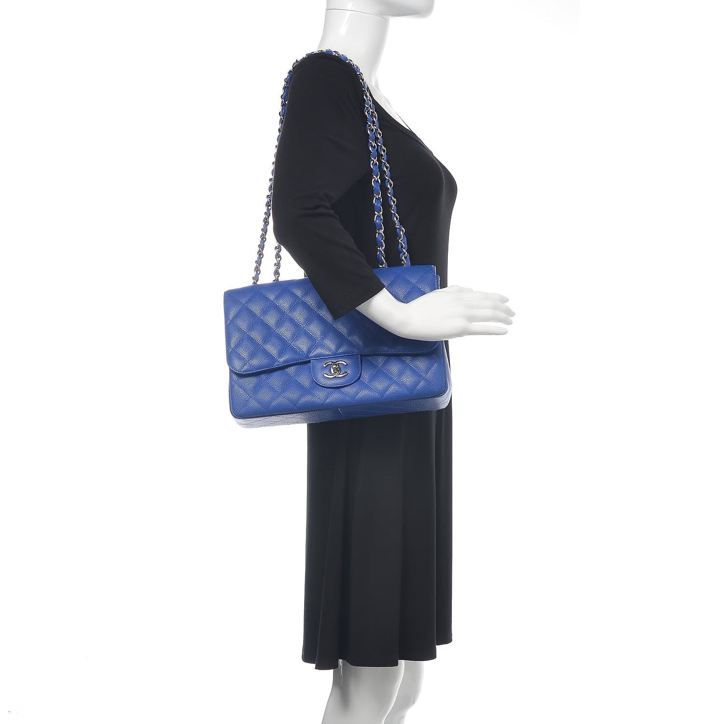 Caviar Quilted Jumbo Single Flap Blue