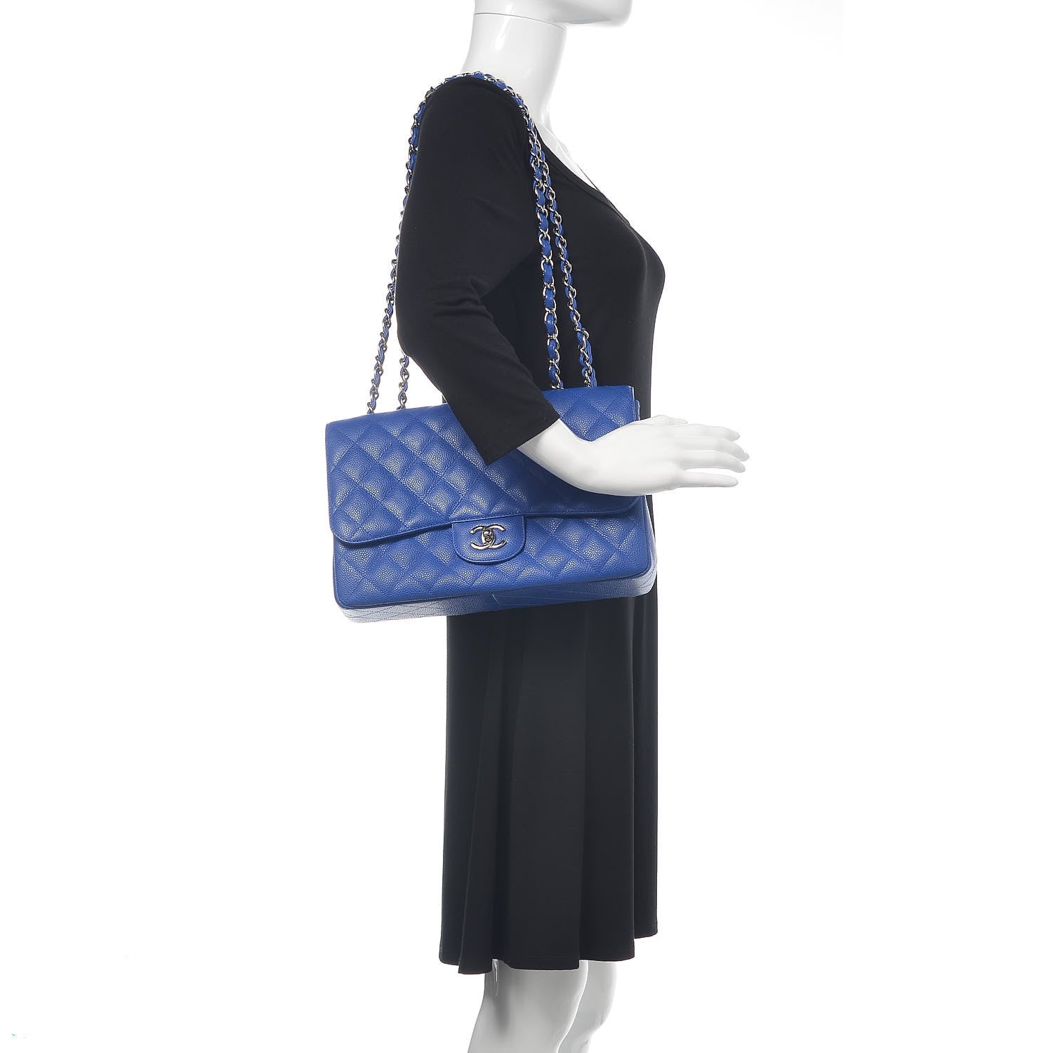 Chanel Caviar Quilted Jumbo Single Flap Blue 2 of 10