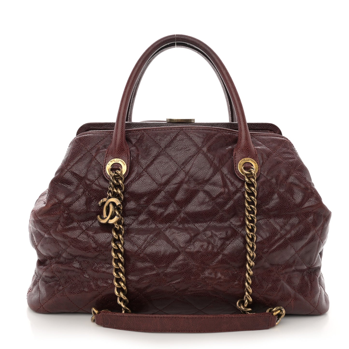 Glazed Caviar Quilted Small Shiva Tote Burgundy