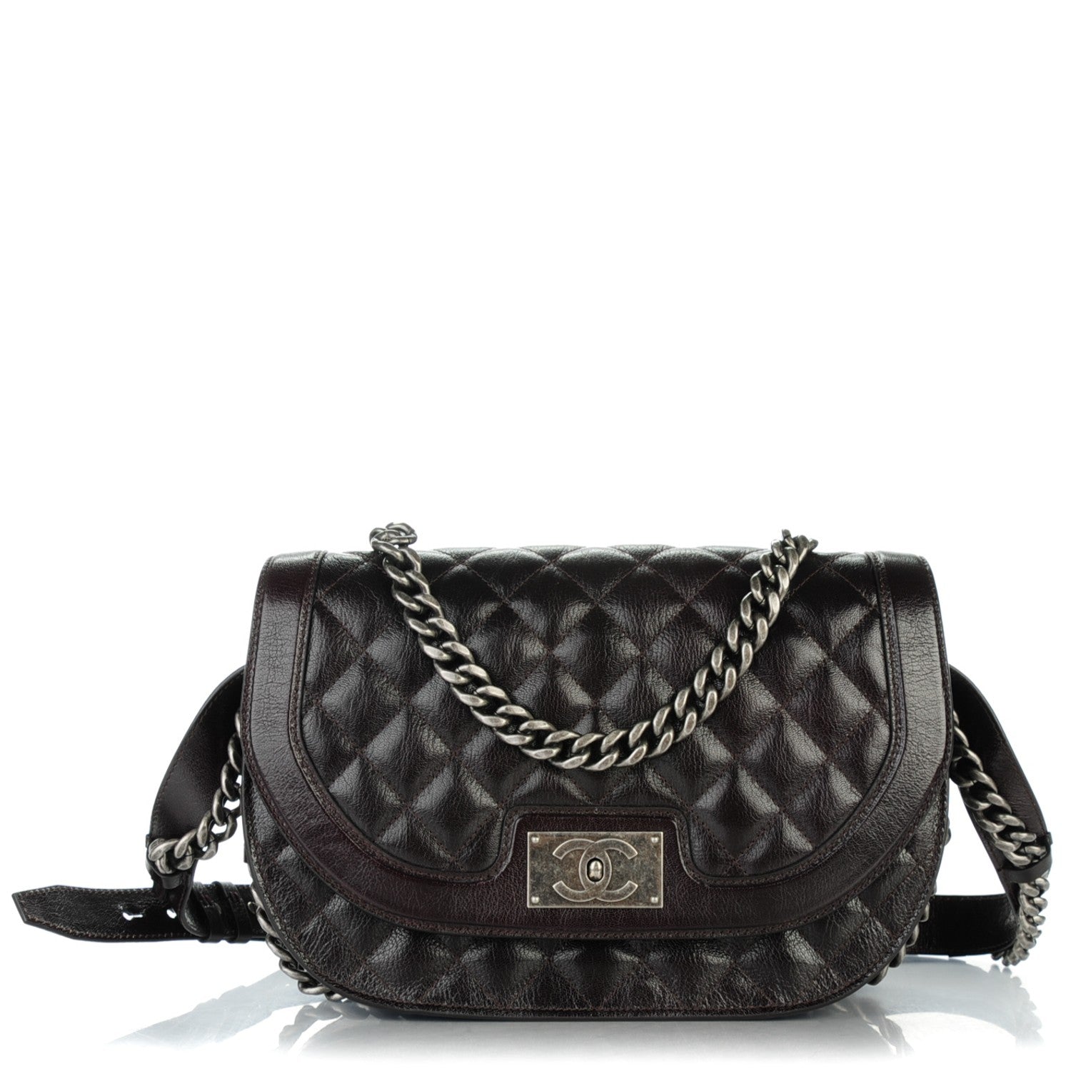 Chanel Shiny Goatskin Quilted Medium Double Chained Messenger Flap Dark Burgundy 1 of 7